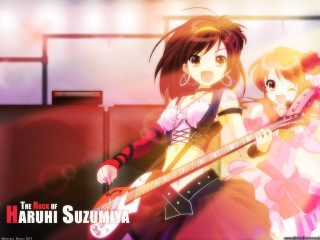 Anime girls guitar room pink - a window behind them free wallpaper