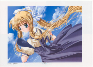 Anime blonde haired flying sky - behind her free wallpaper