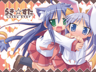 Anime girls hug lucky star - lucky free wallpaper