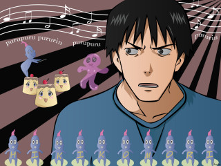 Man blue shirt cartoon characters - epic composition free wallpaper