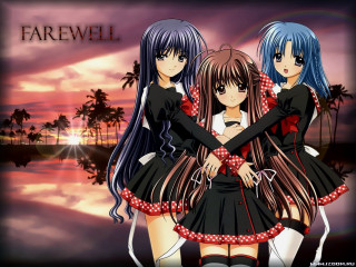 Anime girls sunset palmtrees bluehair - the background and a sunset in the background free wallpaper