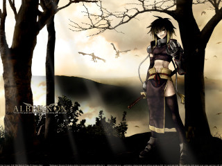 Fantasy woman forest sword bats - overhead in the background free wallpaper