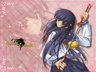 Anime bluehaired sword girl pinkbackground - a pink frame free wallpaper