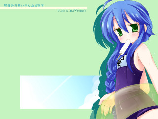 Blue hair green eyes girl - a white border free wallpaper