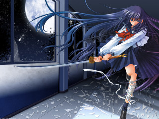 Girl long hair broom knife - long hair holding free wallpaper