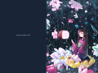 Girl sitting flowers book kimono - art station free wallpaper