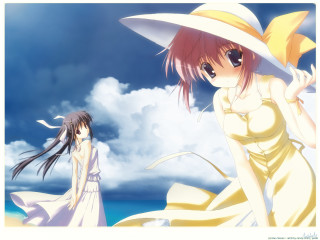 Girl dresses beach cloudy sky - a yellow dress free wallpaper