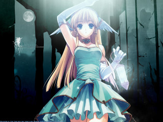 Girl dress knife forest moon - anime style free wallpaper