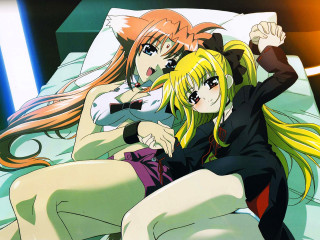 Anime girls bed gun blonde - their arm free wallpaper