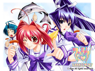 Anime girls purple hair blue 3 - the other pointing free wallpaper