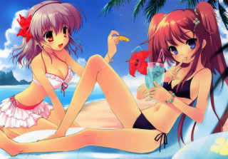Anime girls beach bikini tropical - the other hand free wallpaper