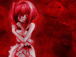 Red haired girl blood red - bat free wallpaper for desktop