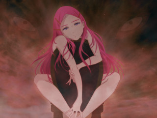 Pink haired girl bench dark - a pink light free wallpaper