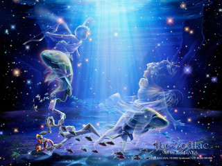 Floating people water light stars - fantasy artwork free wallpaper