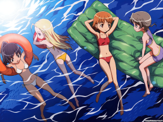 Three girls bathing suits floating - three girl free wallpaper