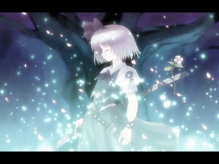 Girl sword flower starry night - front of a tree free wallpaper