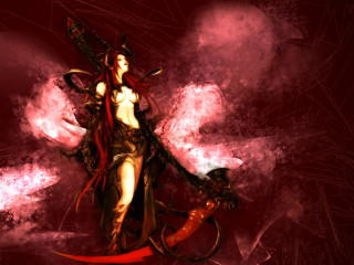 Red haired woman sword red 2 - red hair and a sword free wallpaper