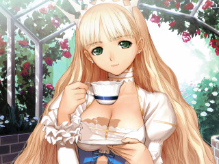 Blonde woman coffee flower background - background behind her free wallpaper