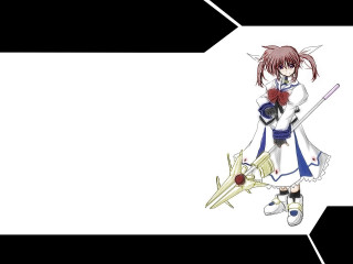 Nanoha brownhair purpleeyes sword flower - background behind her free wallpaper