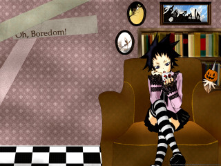 Girl sitting room gothic clock - the wall behind her free wallpaper