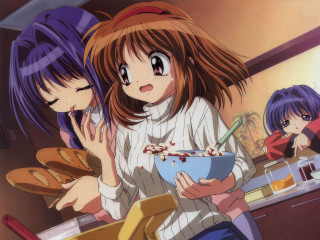 Kitchen two girls eating pastel - food free wallpaper