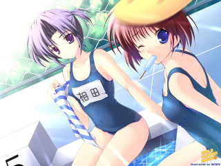 Anime girls pool summer swimsuits - a pool free wallpaper