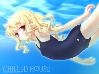 Floating girl water blonde swimsuit - a detailed drawing free wallpaper
