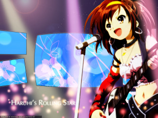 Girl guitar stage lights microphone - her hand and a microphone free wallpaper