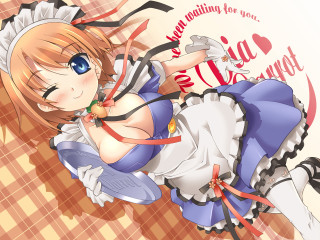 Maid orange hair heart bed - a detailed drawing free wallpaper