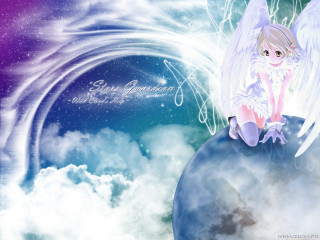 Girl angel wings clouds astronaut - above her head free wallpaper