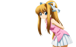 Girl pinkdress longhair blueeyes standing - anime free wallpaper