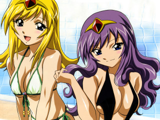 Anime girls bathing suits pool - a pool of water free wallpaper