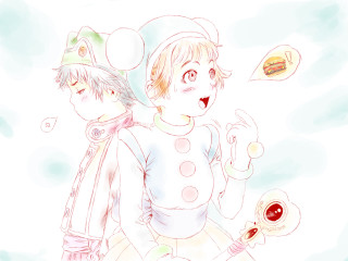 Two people food hamburger pastel - a drawing free wallpaper