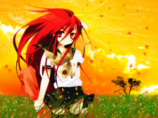 Red haired girl cat autumn - a field of grass free wallpaper