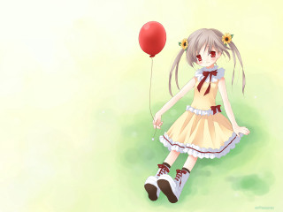 Girl redballoon greenyellow background anime - free happy birthday wallpaper for desktop