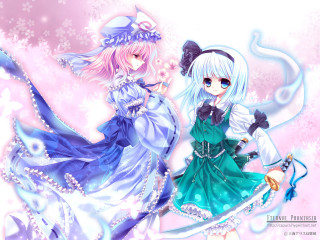 Anime girls blue white swords - the other wearing free wallpaper