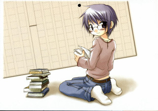 Girl books manga denim glasses - manga free wallpaper