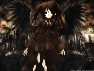 Gothic anime girl black wings - a black collar free wallpaper