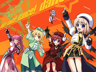 Anime girls dance red background - a group of anime girls free wallpaper