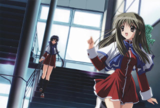 Girl stairs redwhite dress rayonism - another girl free wallpaper