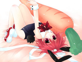 Woman greenplant bow redhair anime - a green plant free wallpaper