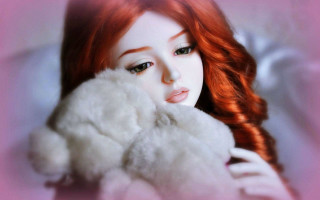 Doll red hair teddy bear - a white teddy bear free wallpaper