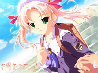 Pink haired girl green eyes 6 - a backpack free wallpaper