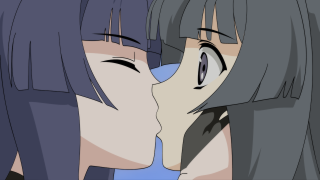 Anime girls kissing neoromantic baldintkiss - their nose free wallpaper