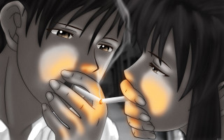 Couple smoking blackwhite yellow light - a yellow light free wallpaper