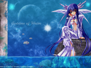 Girl fish rock blue background - ann thetis blacker free wallpaper for desktop