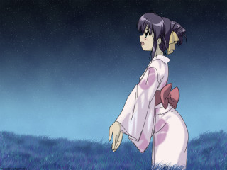 Kimono night field moon fireflies - firefly free wallpaper