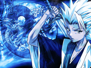 White haired man sword dragon - a blue swirl free wallpaper
