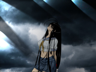 Woman gothic anime giantess aya - under a cloudy sky free wallpaper