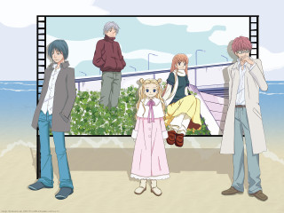 Beach group illustration manga art - two man free wallpaper